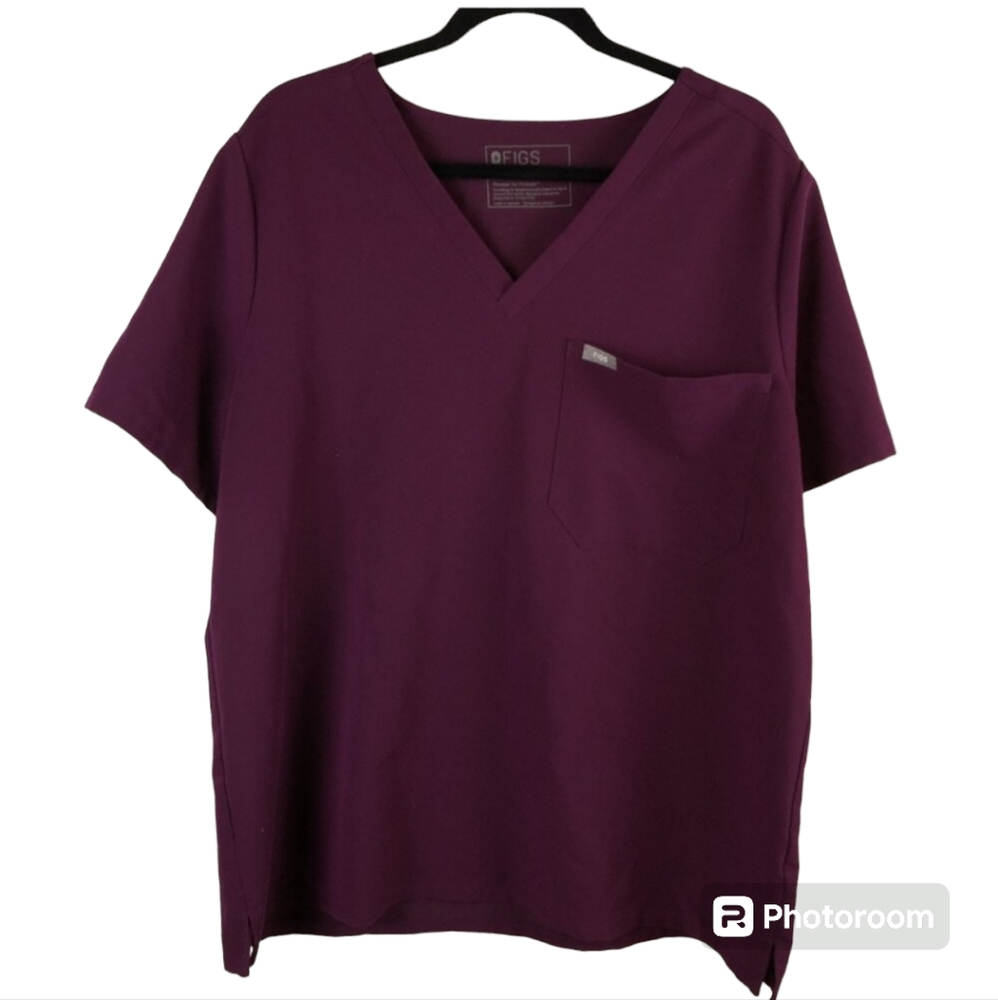 FIGS Technical Collection Plum Purple‎ V-Neck Short Sleeve Shirt Size XXL